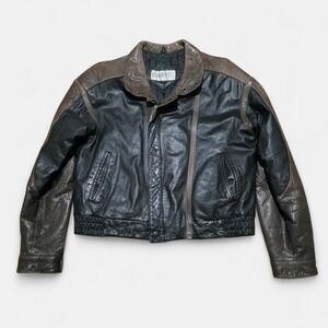Vintage Garsel Leather Moto Jacket Womens 42 Brown Black Biker Coat Zip Cropped‎